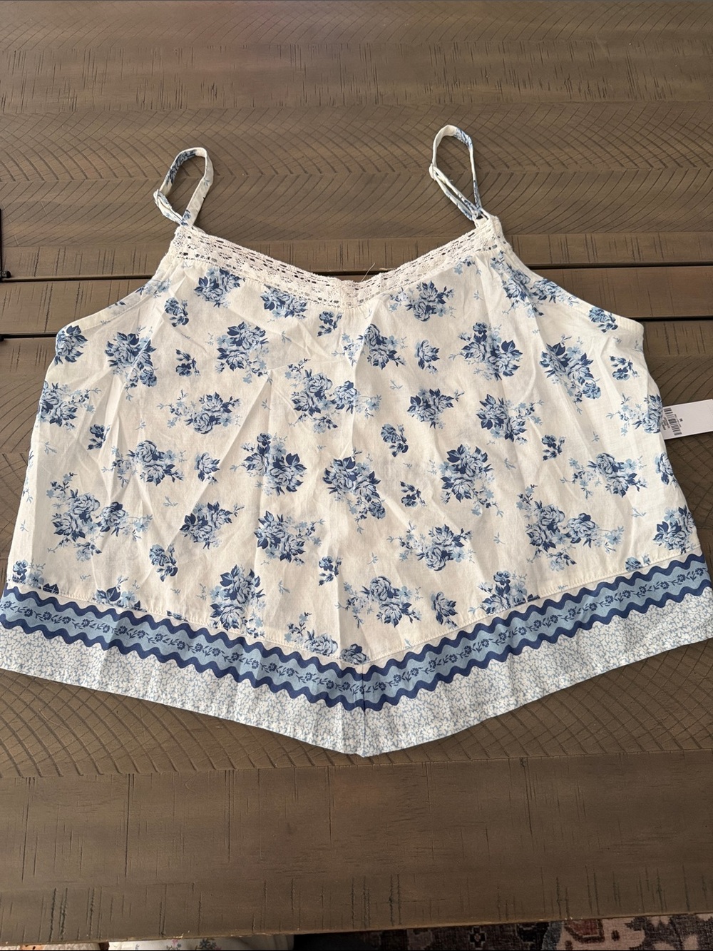 Old Navy Blue & Cream Floral Lace-Trim Cami